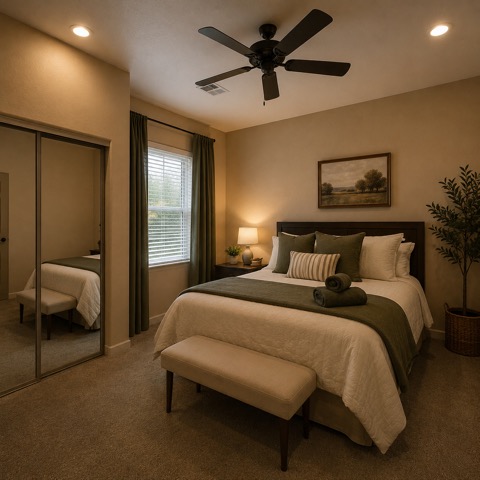 Second-Floor Jack & Jill — Every Guy Gets a Bed — The Albatross 11-bedroom golf mansion near Wolf Creek, Mesquite NV